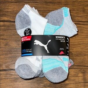 NWT Puma Women's No-Show Socks - White, Gray & Aqua (10-Pack)